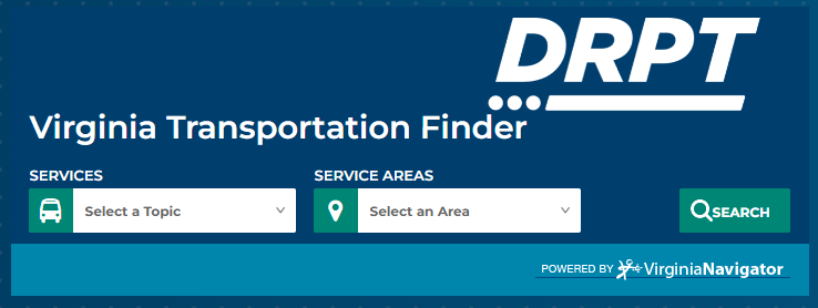 A screenshot of the Virginia Transportation finder created by Virgina DRPT.